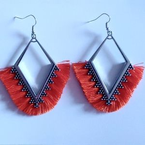 Orange fringe earrings